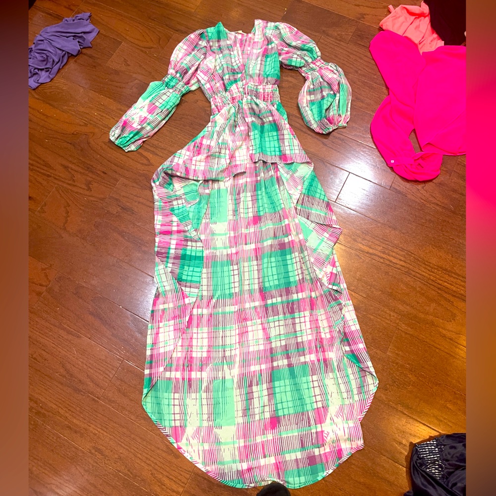 The Sang Green Pink Plaid Cover dress, size Small